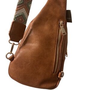Falls Creek Sling Bag with Guitar Strap Faux Leather Zip 9.5”T x 7”W x3”D - NWT